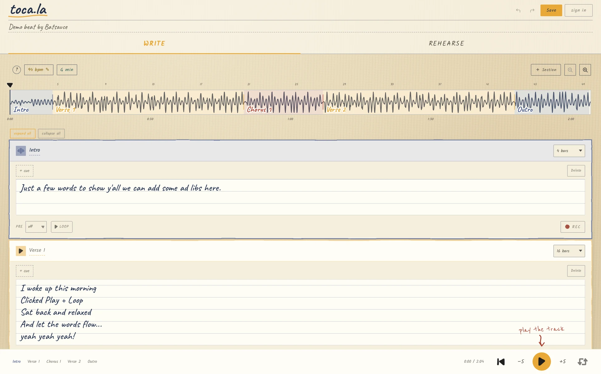 toca.la, a browser-based songwriter's studio